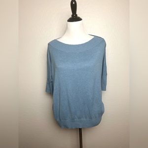 Cabi Lounge Sweater Pullover Ribbed Knit Short Sleeve Cornflower Blue